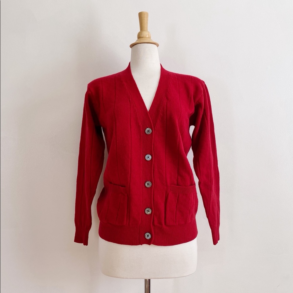 SOLD Vintage Red Lambswool Boyfriend Cardigan Sweater